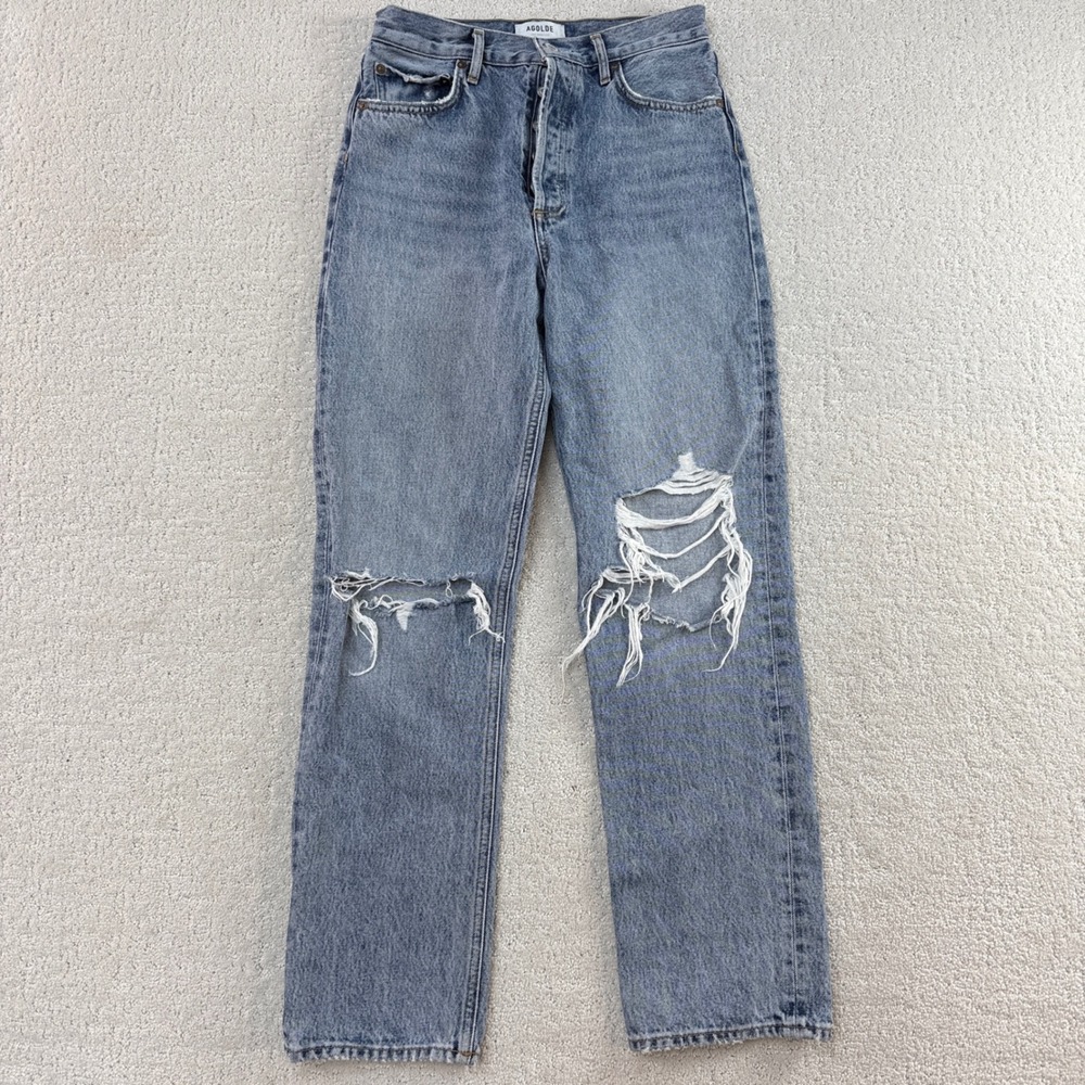 AGOLDE 90s Pinch Waist High Rise Distressed Straight Leg‎ Jeans Blue Size 27